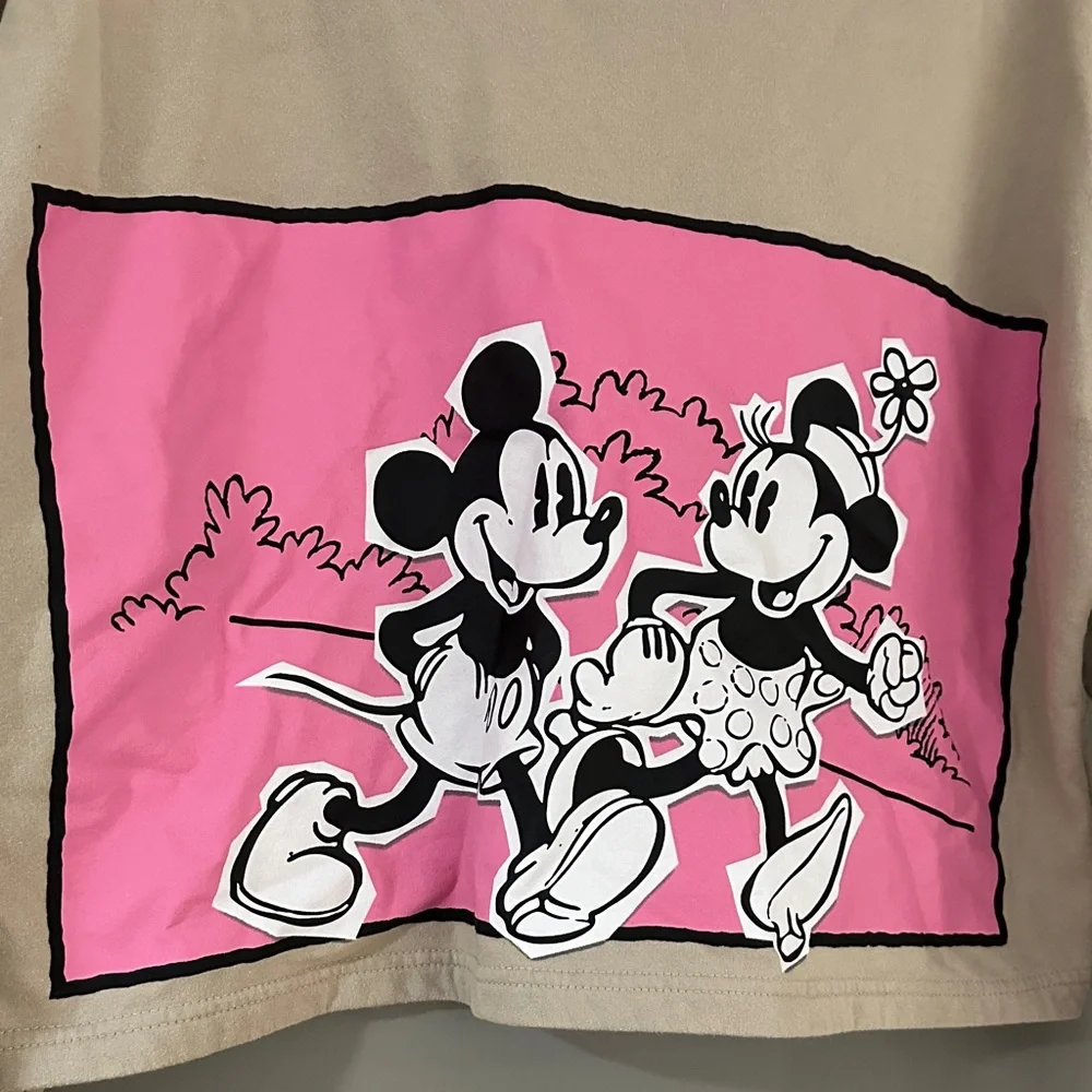 Disney Mickey & Minnie Mouse Cropped Crewneck Sweatshirt – Beige & Pink - Picture 3 of 4